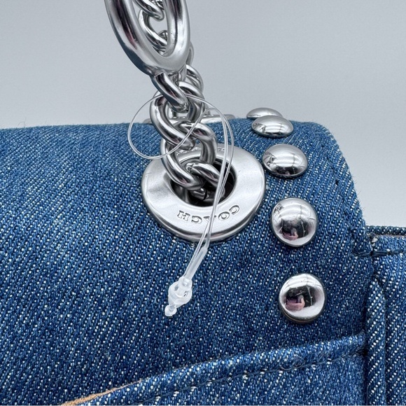 Coach NW/OT Cutegoth Blue Jean Bag with Silver Studded Accents & Chain Strap - Picture 6 of 10